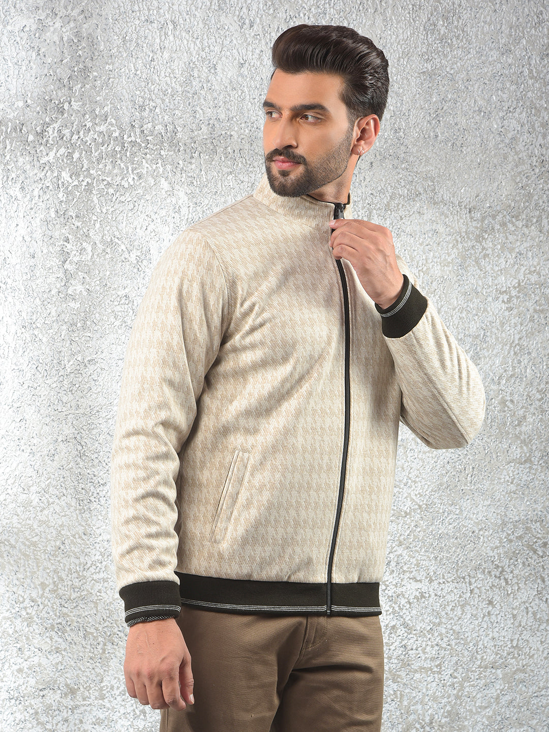 Beige Printed Reversible Jacket