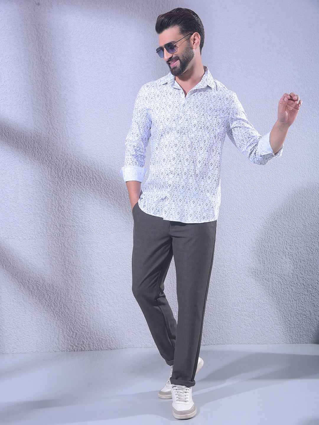 White Printed Modal Shirt