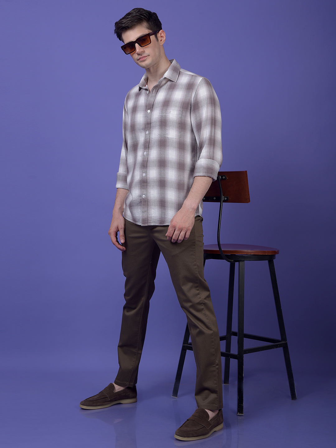 Grey Checked 100% Cotton Shirt