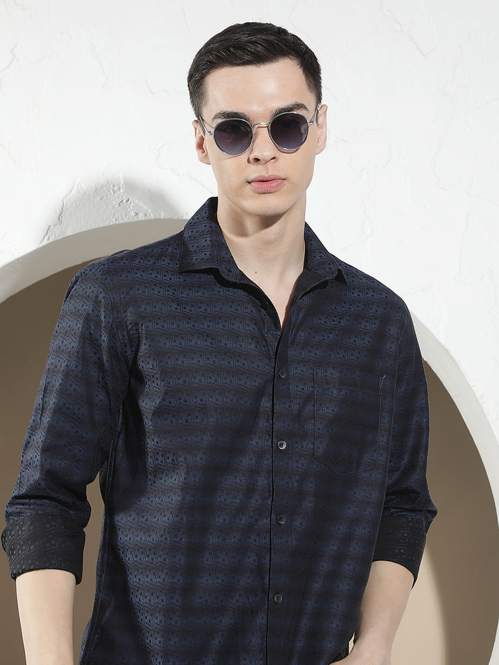 Blue Printed 100% Cotton Shirt