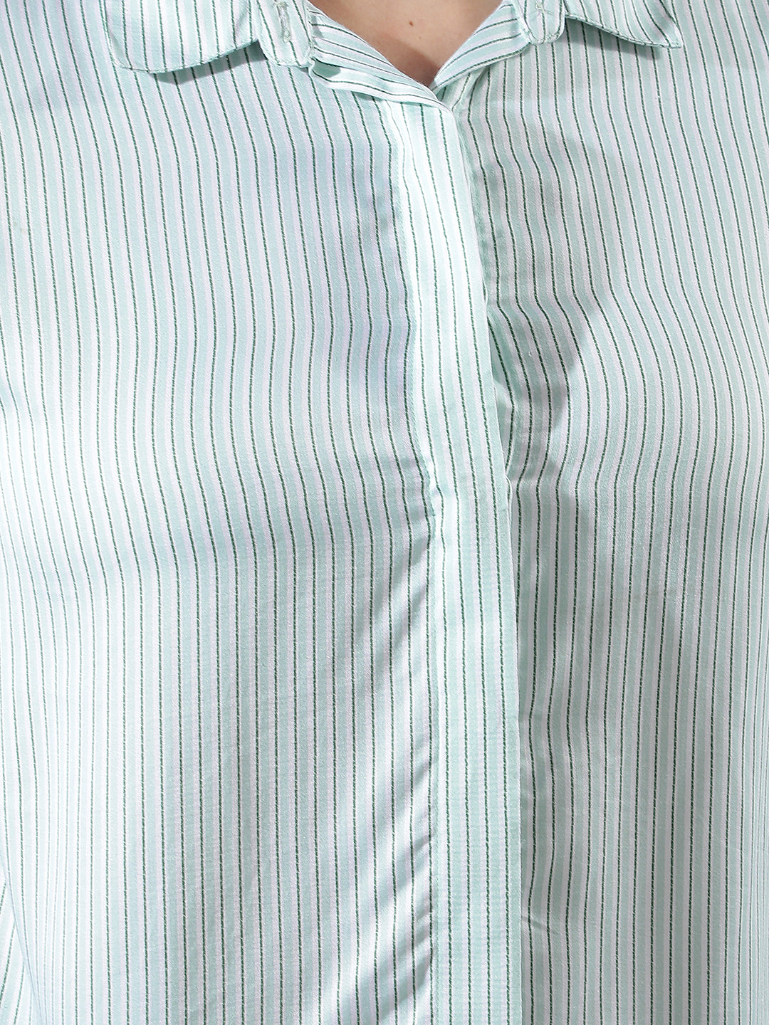Green Vertical Striped Modal Shirt