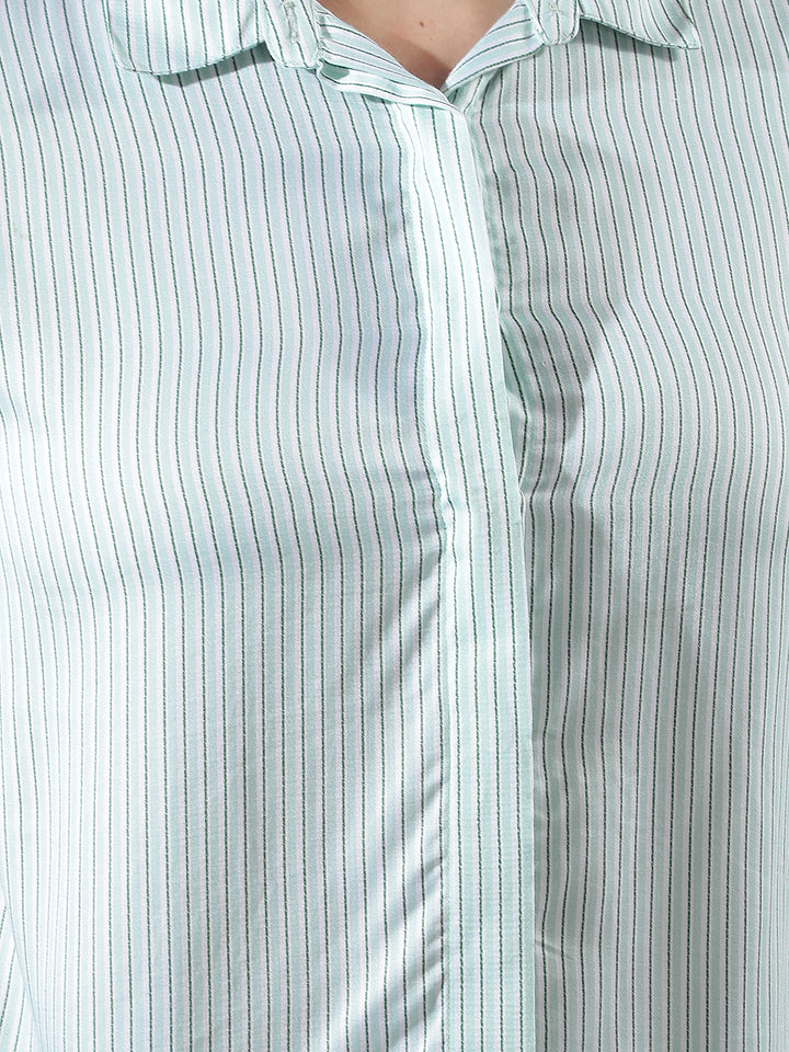 Green Vertical Striped Modal Shirt