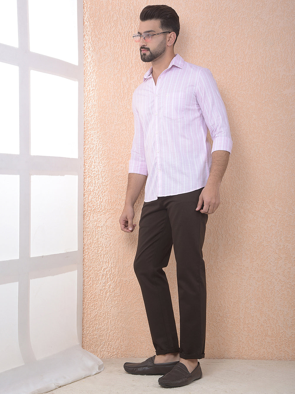 Pink Vertical Stripes 100% Cotton Shirt