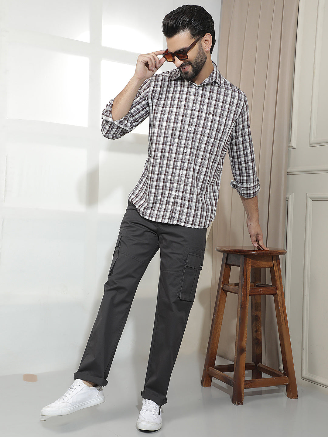 Dark Wine 100% Cotton Checked Shirt