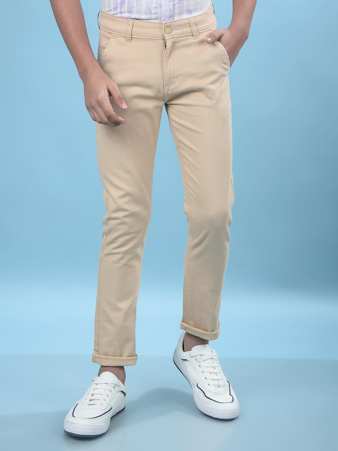 Beige Printed Trousers