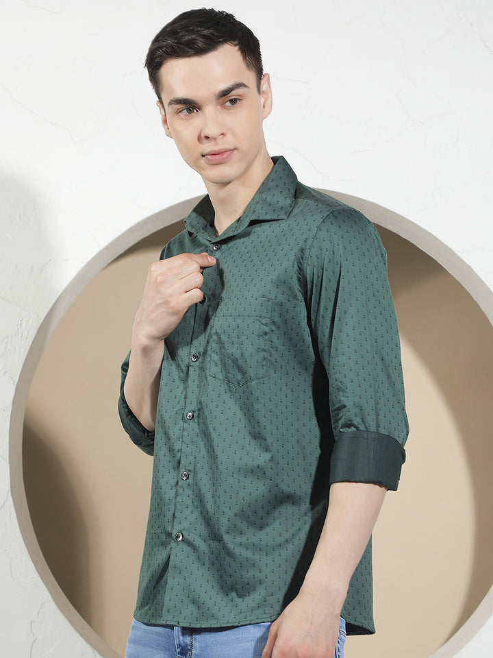 Green Classic Printed Casual Shirt