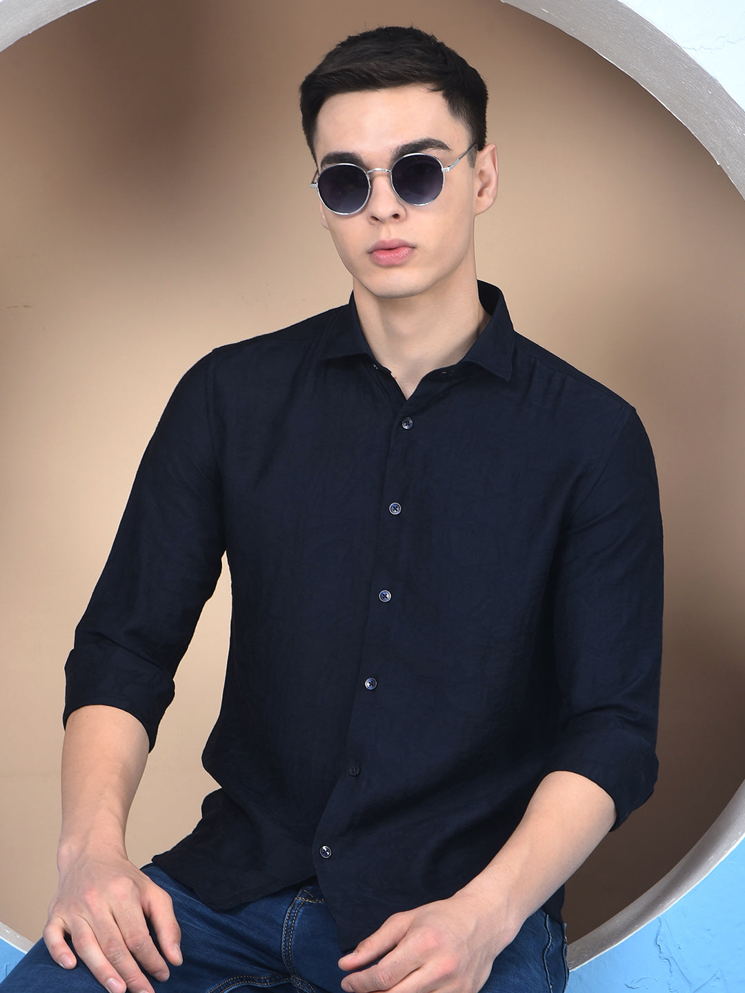 Navy Blue Jacquard Shirt