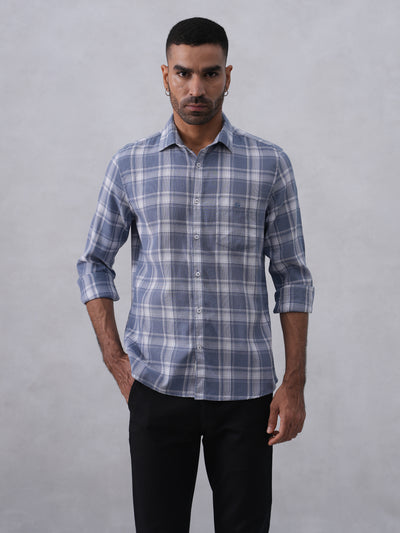 Blue Checked 100% Cotton Shirt
