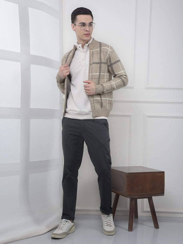 Easy Fit Beige Checked Sweater