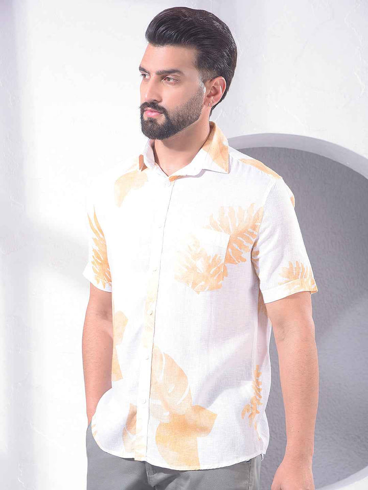 Yellow Floral Print Linen Shirt