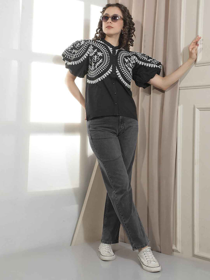 Black 100% Cotton Embroidery Shirt