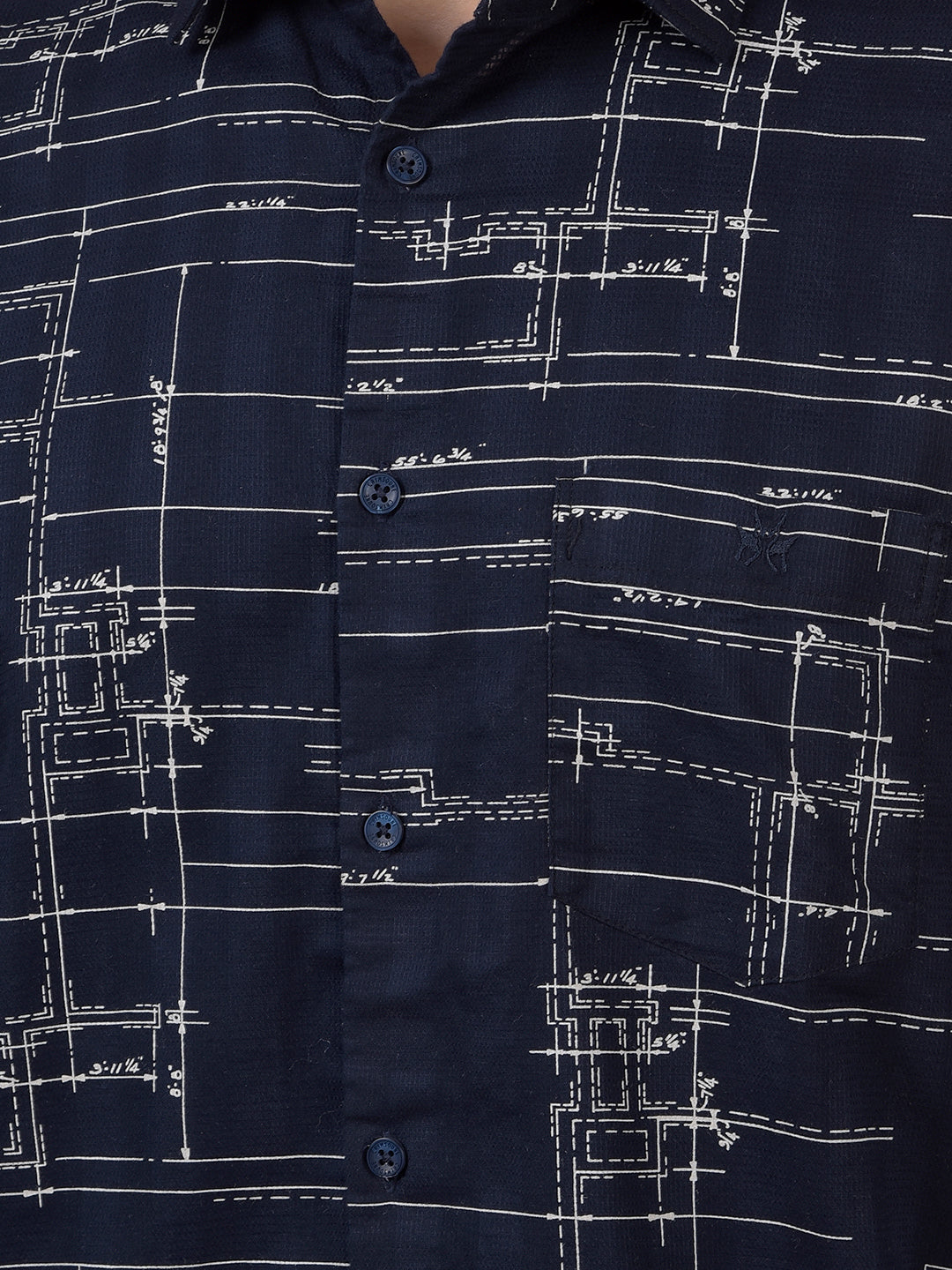Navy Blue Printed 100% Cotton Shirt