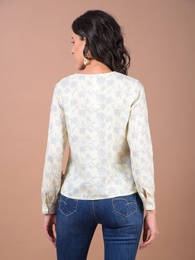 Yellow Floral Print Linen Top