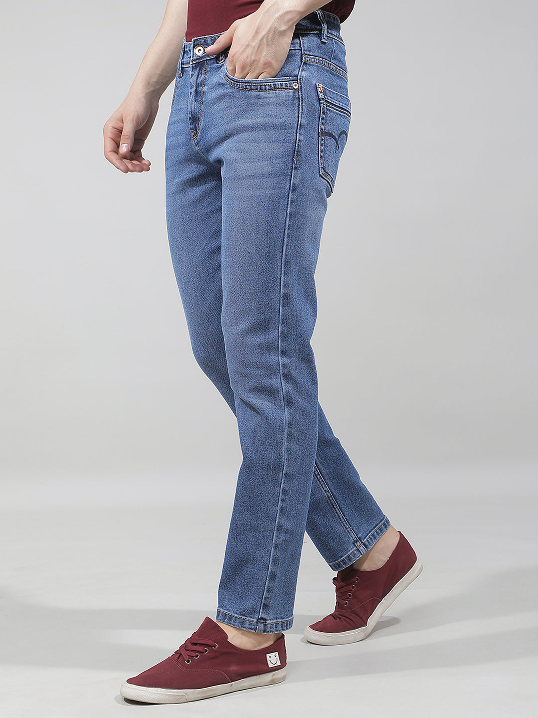 Structured Royal Blue Straight Jeans