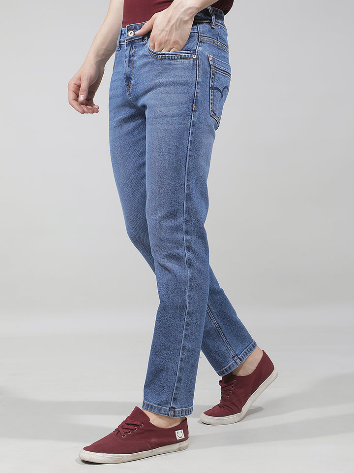 Structured Royal Blue Straight Jeans