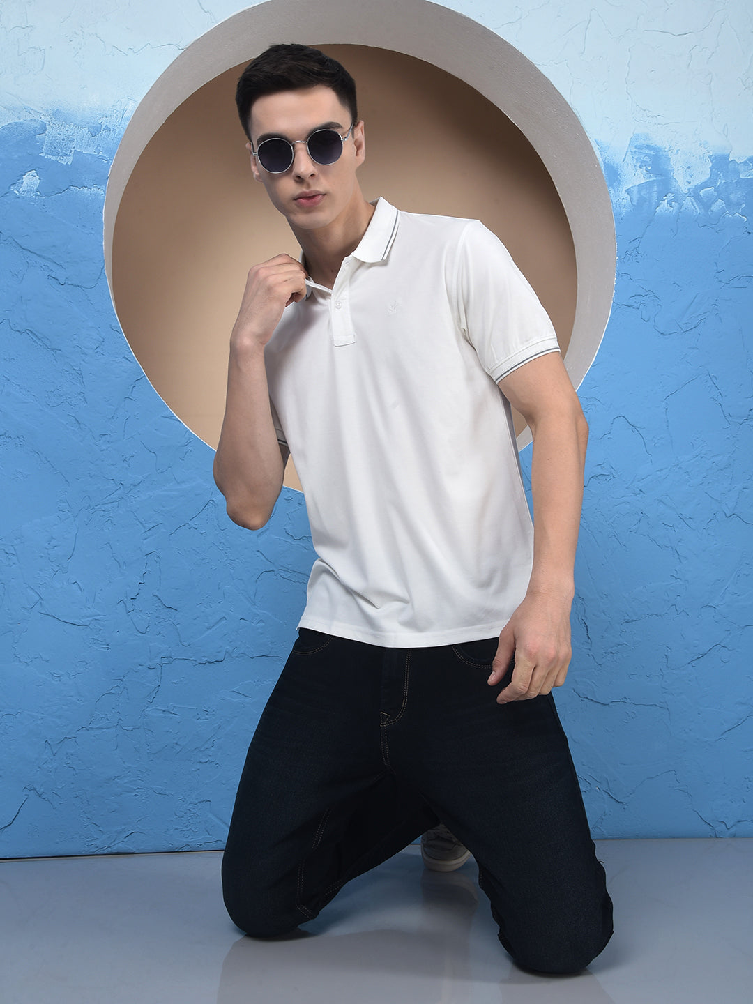 White Polo Neck T-Shirt