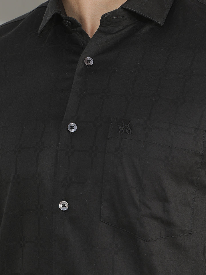 Minimalist Raven Black Jacquard Shirt