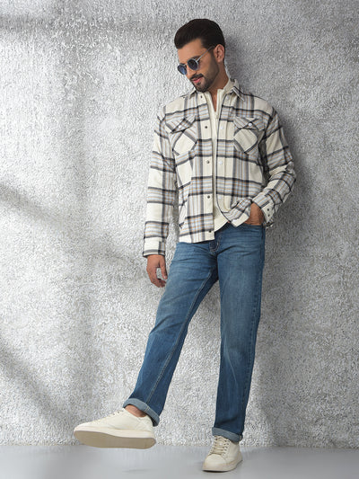 White Checked Knitted Shacket