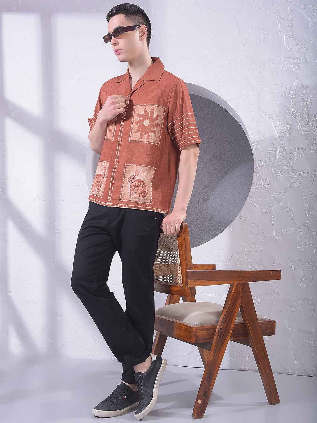 Maroon Printed Resort-Collar Shirt