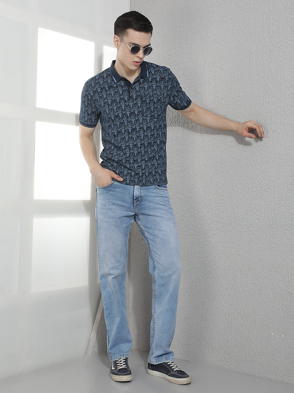Navy Blue Floral Print T-Shirt