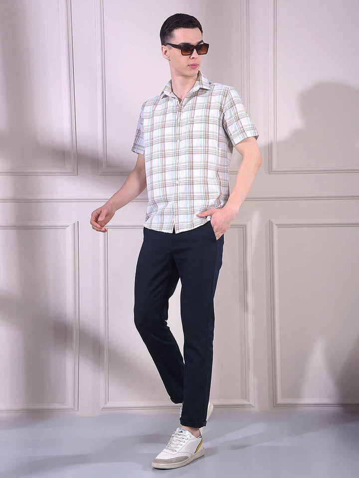 Beige Linen Checked Shirt