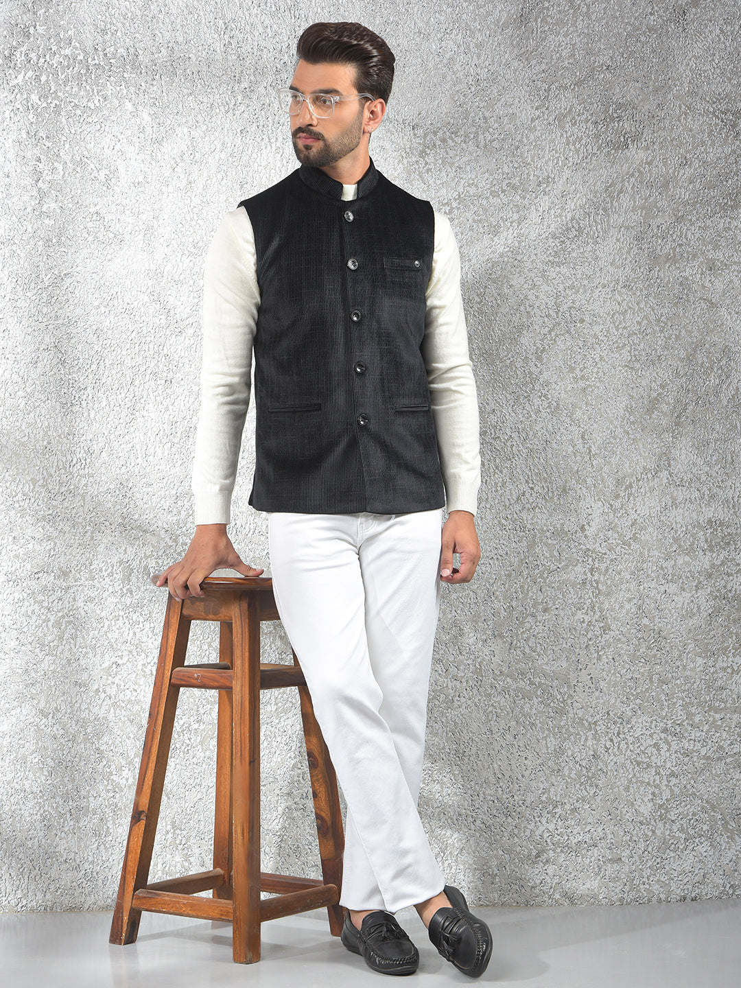 Black Printed Waist Coat