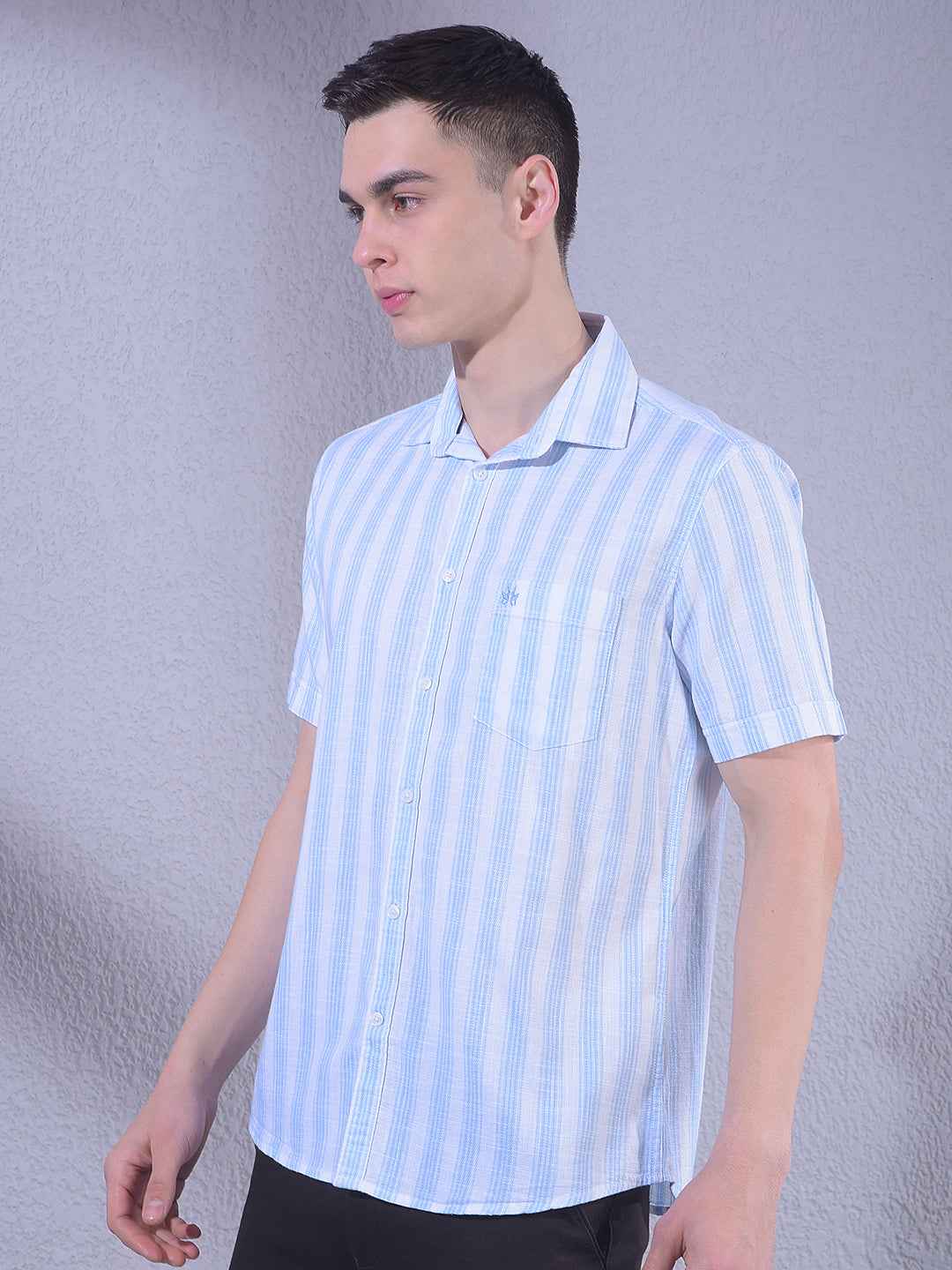 Blue 100% Cotton Vertical Stripes Shirt