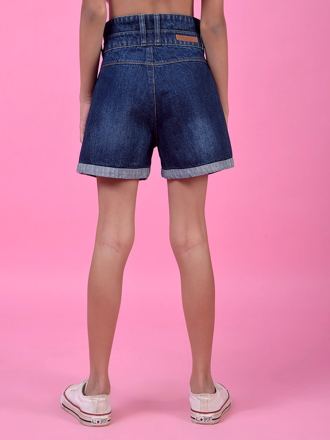 Blue 100% Cotton High-Waist Hot Pants