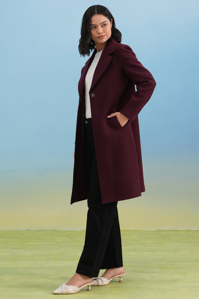 Wine Notched-Lapel Over-Coat