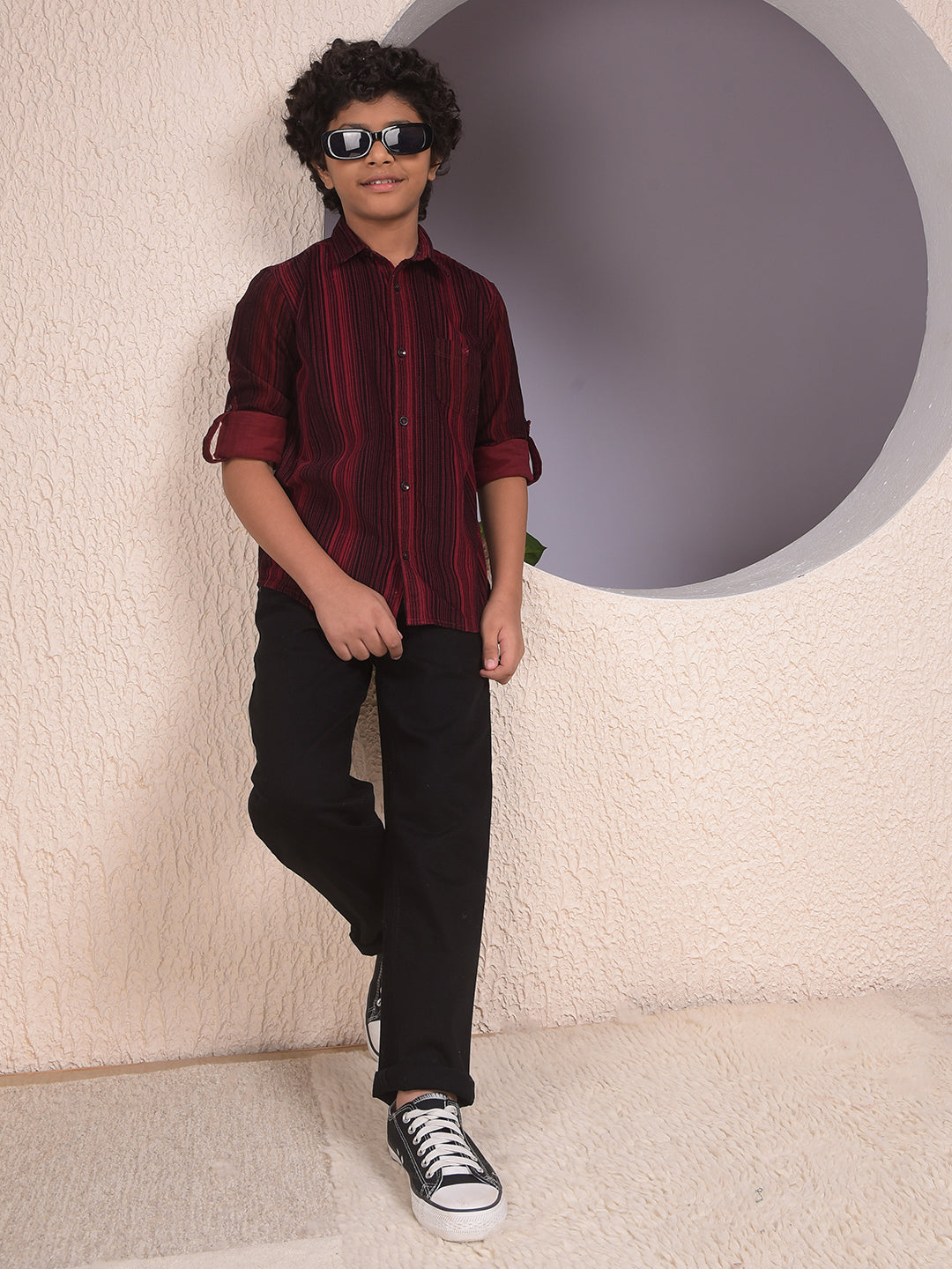 Maroon Printed 100% Cotton Corduory Shirt