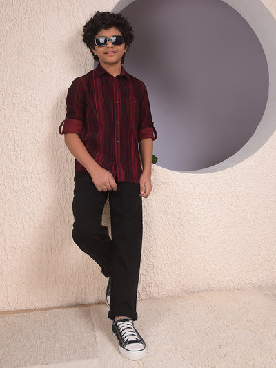 Maroon Printed 100% Cotton Corduory Shirt