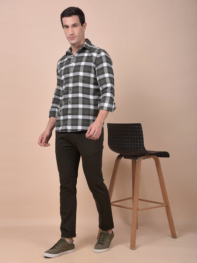 Olive Checked 100% Cotton Shirt