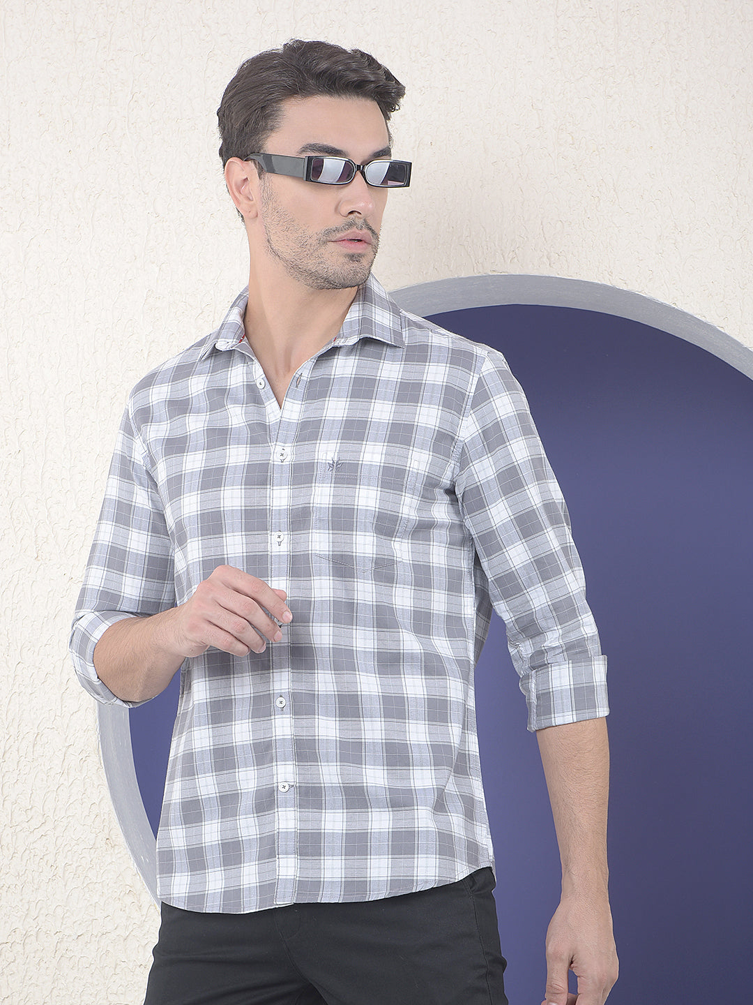 Checked 100% Cotton Grey Shirt