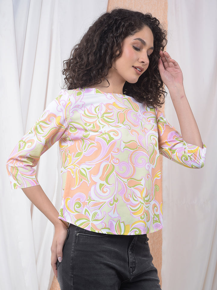 Green Abstract Swirl Printed Modal Top