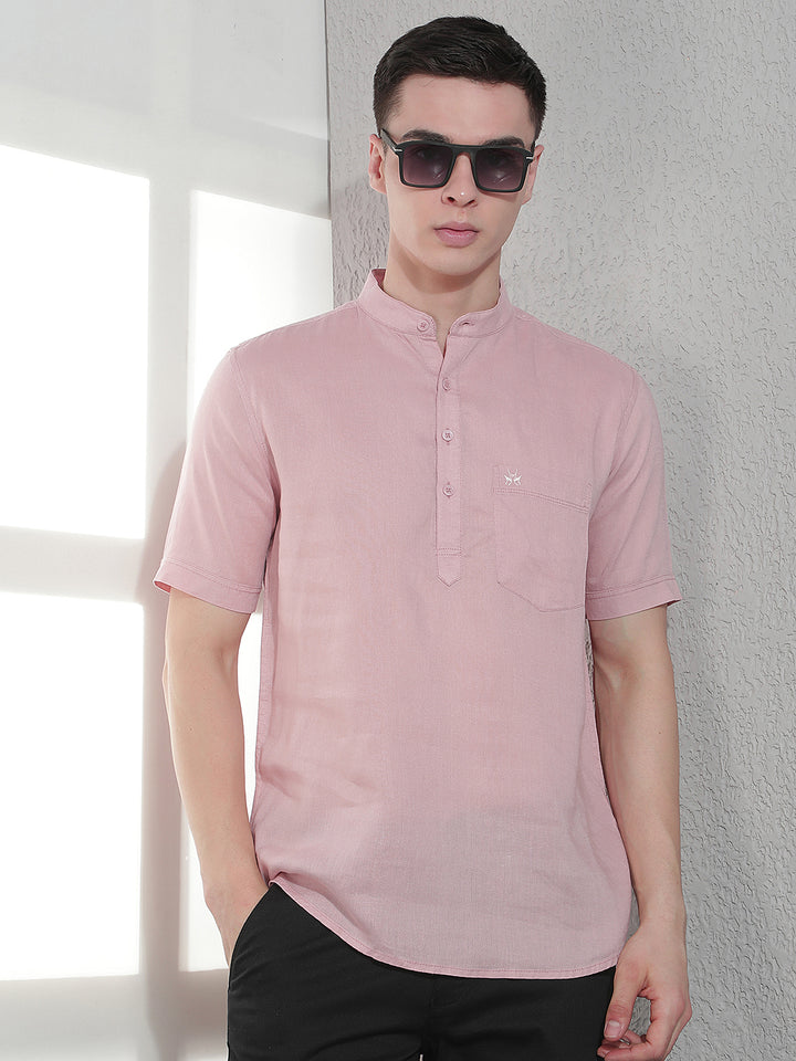 Vibrant Pastels Pink Linen Kurta
