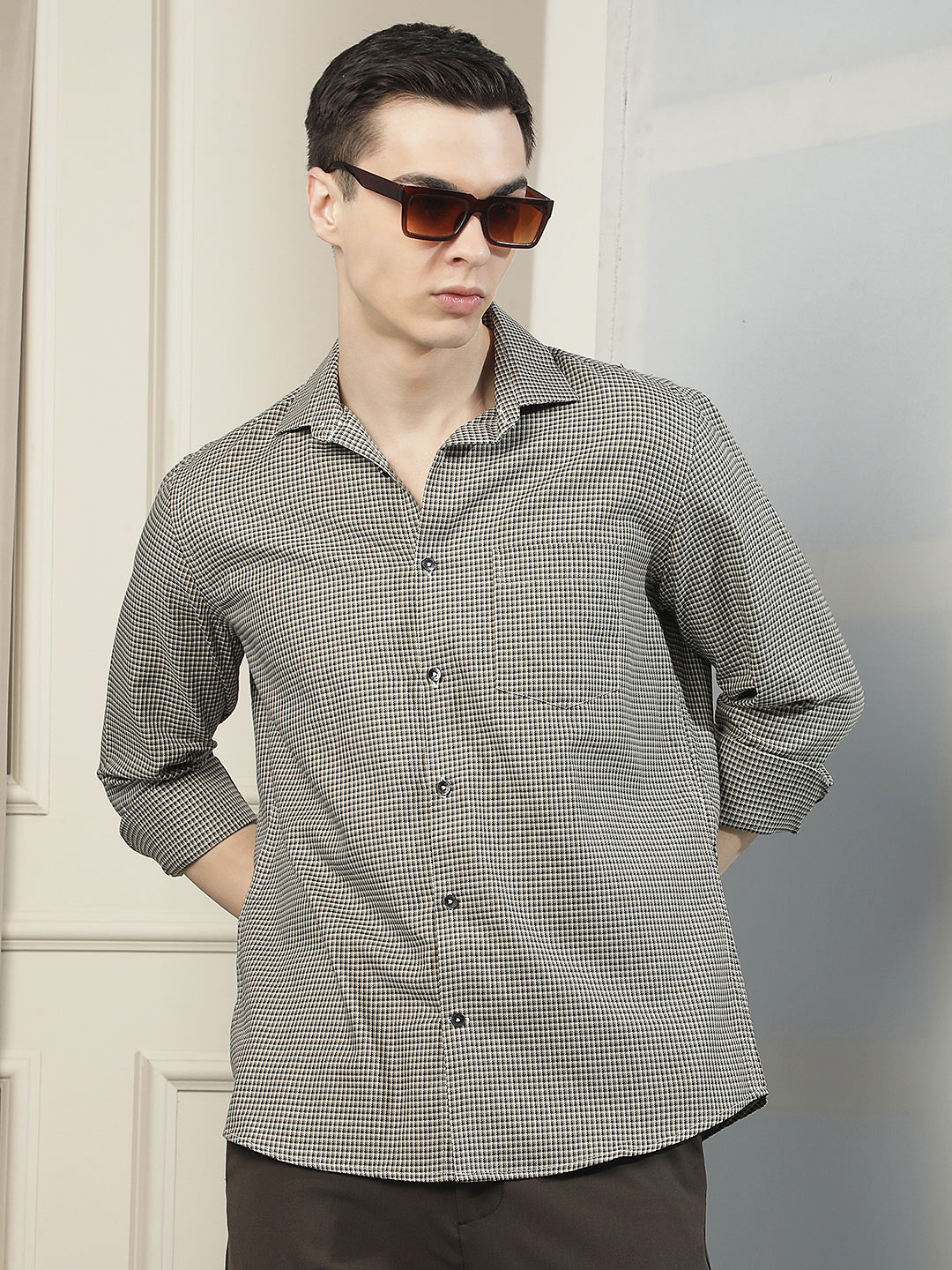 Olive Checked 100% Cotton Shirt