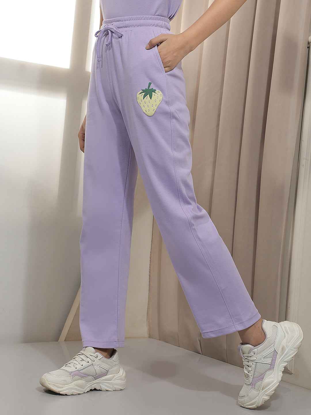 Purple Embroidery Trackpants