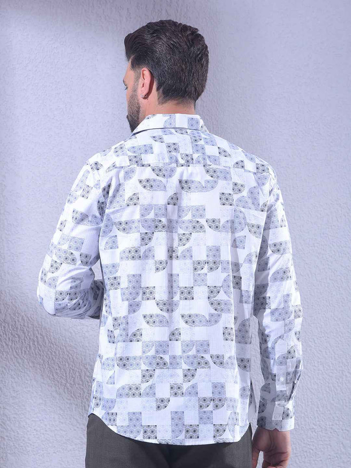 Blue Printed 100% Cotton Shirt