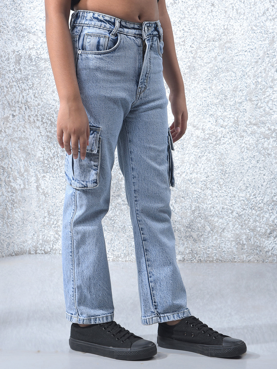Blue 100% Cotton Cargo Jeans