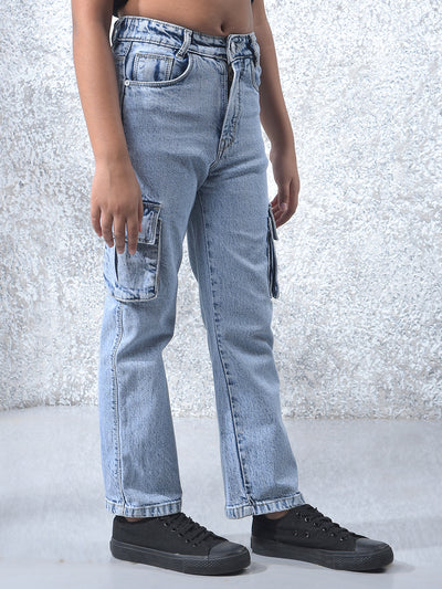 Blue 100% Cotton Cargo Jeans