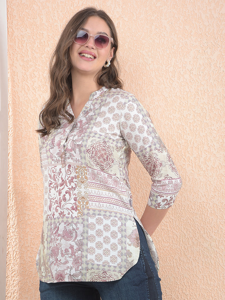 Pink Floral Print V-Neck Top