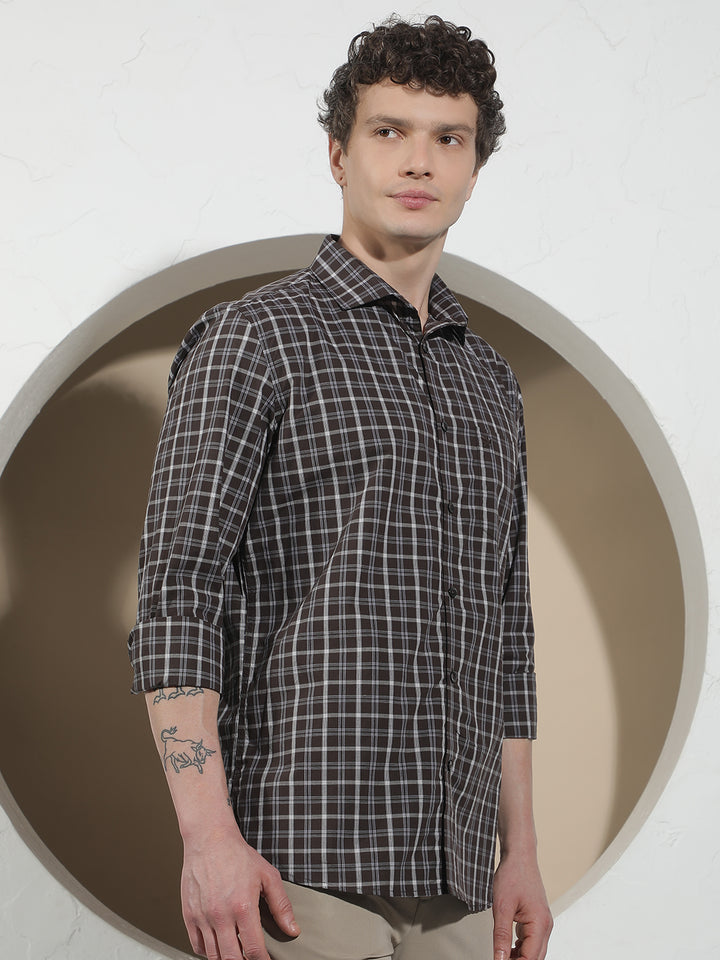 Wine Checked 100% Cotton Shirt