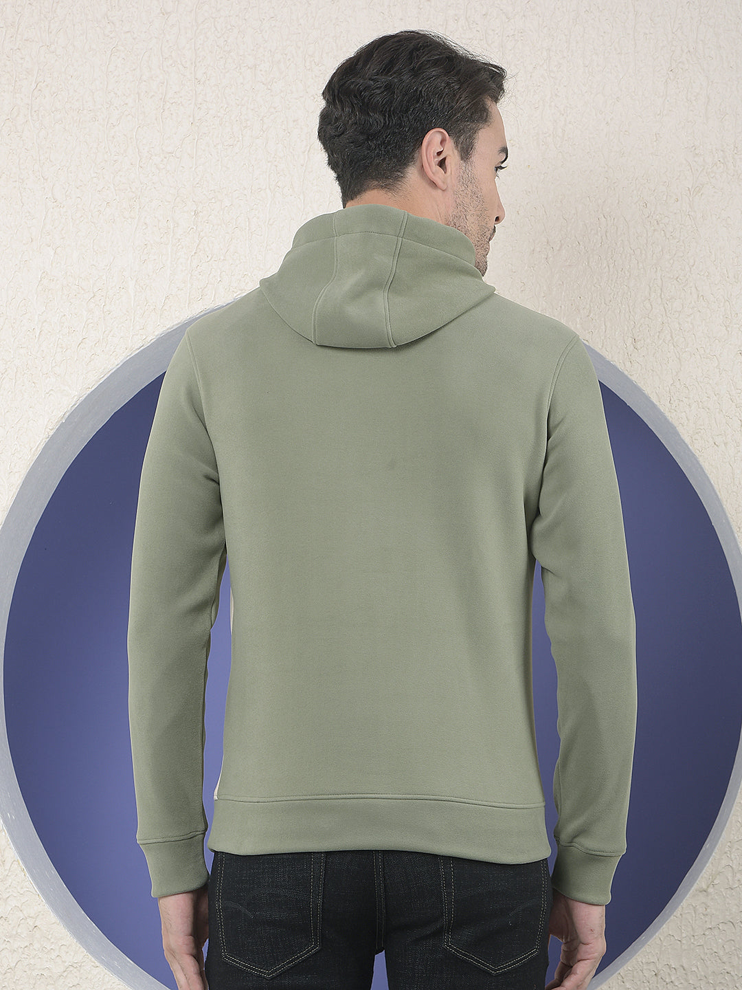 Olive Colourblocked Hooded Sweatshirt With Slogan Printed