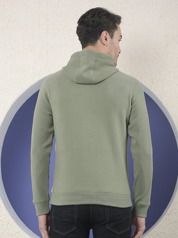 Olive Colourblocked Hooded Sweatshirt With Slogan Printed