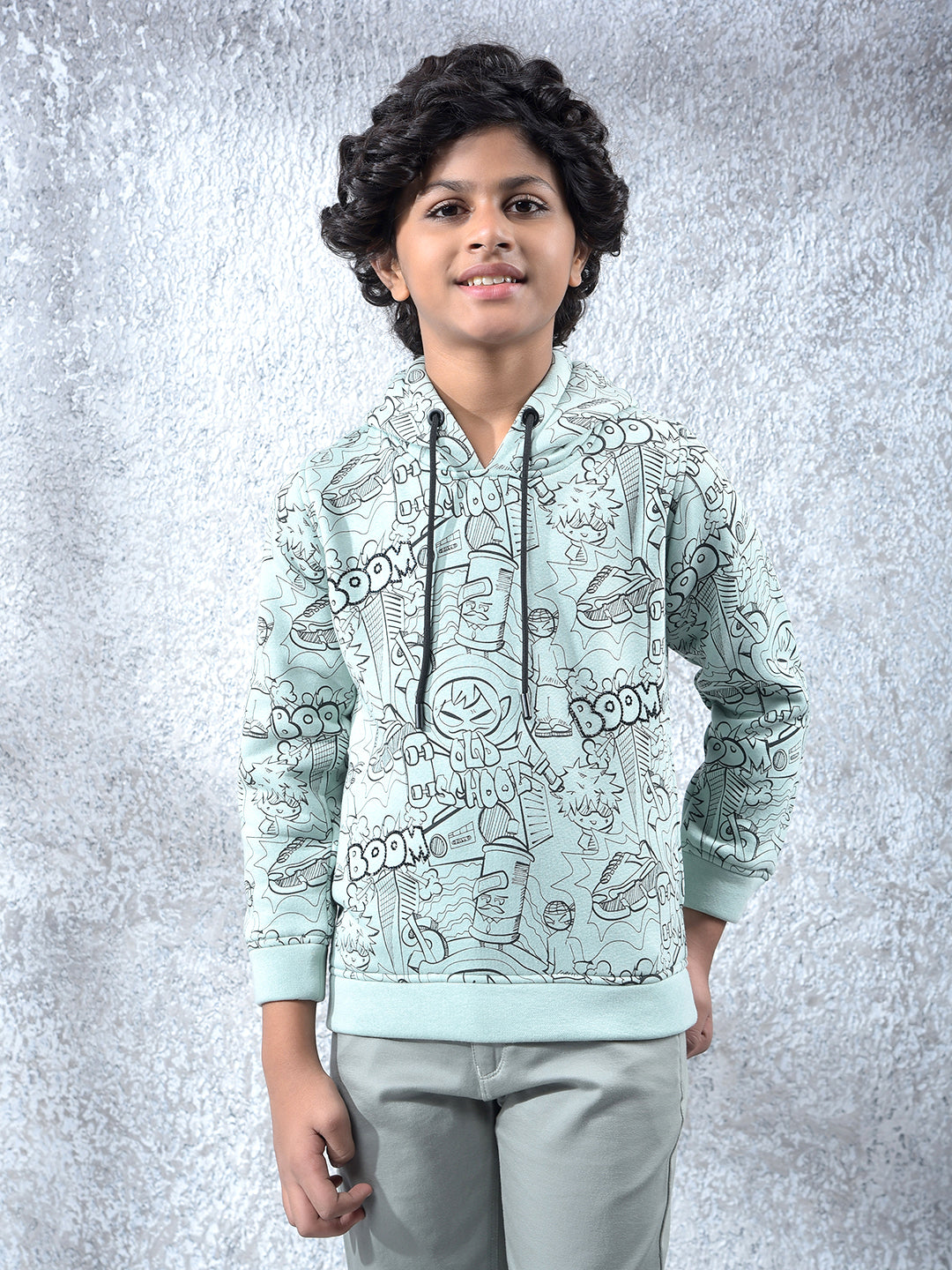 Green Graphic Print Hooded Neck Sweatshirt