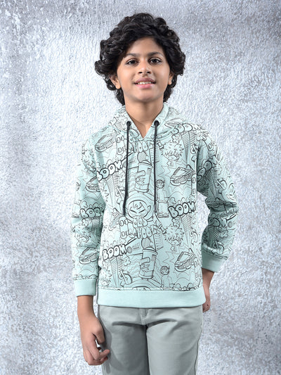 Green Graphic Print Hooded Neck Sweatshirt
