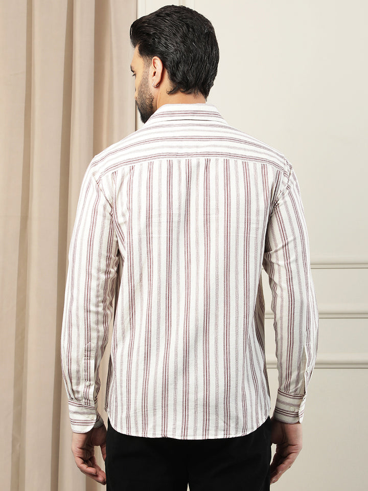 Maroon Vertical Stripes Linen Shirt