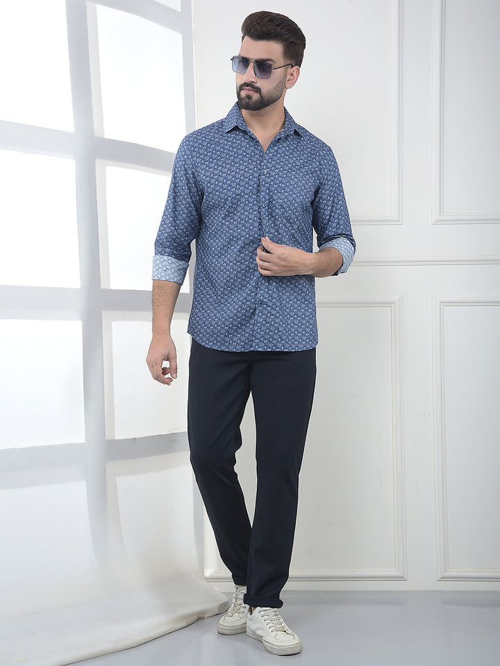 Blue Floral Print 100% Cotton Shirt