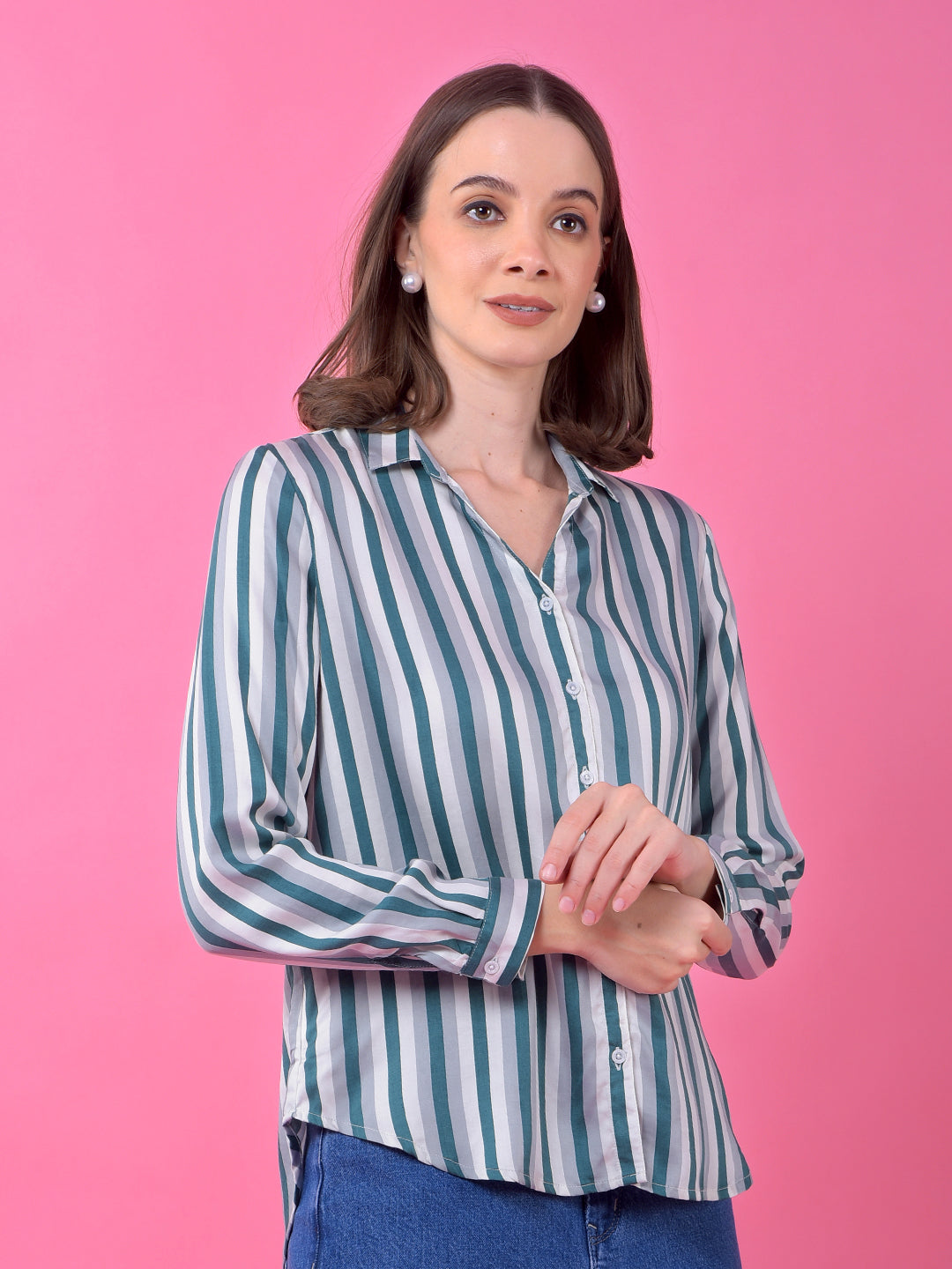 Green Vertical Stripes 100% Modal Shirt