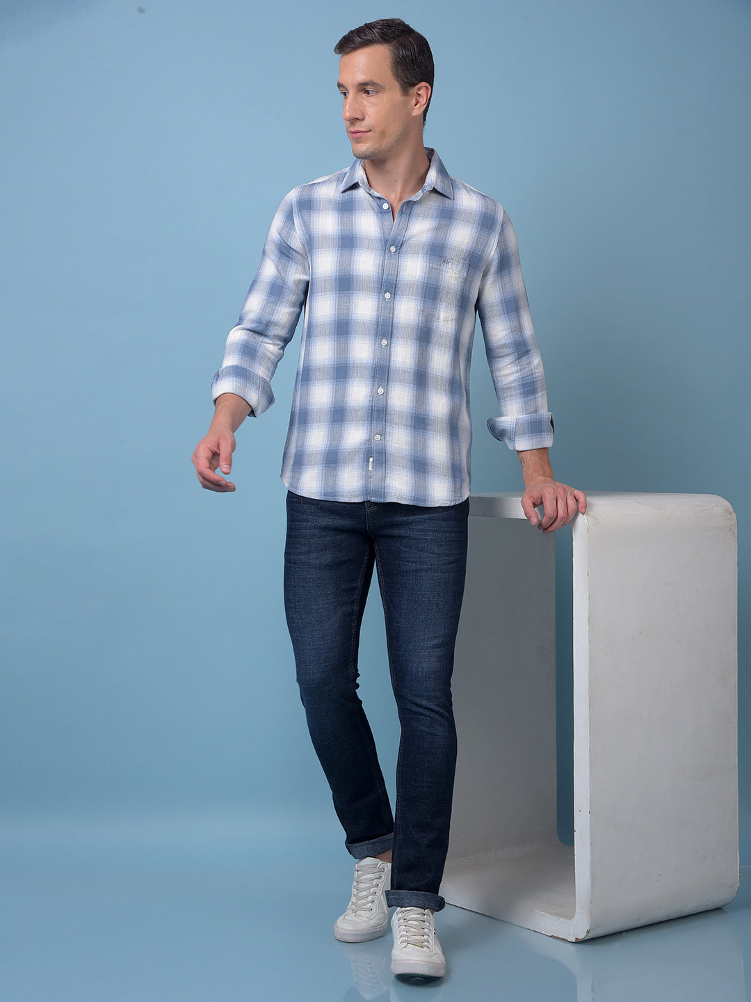 Blue Checked 100% Cotton Shirt